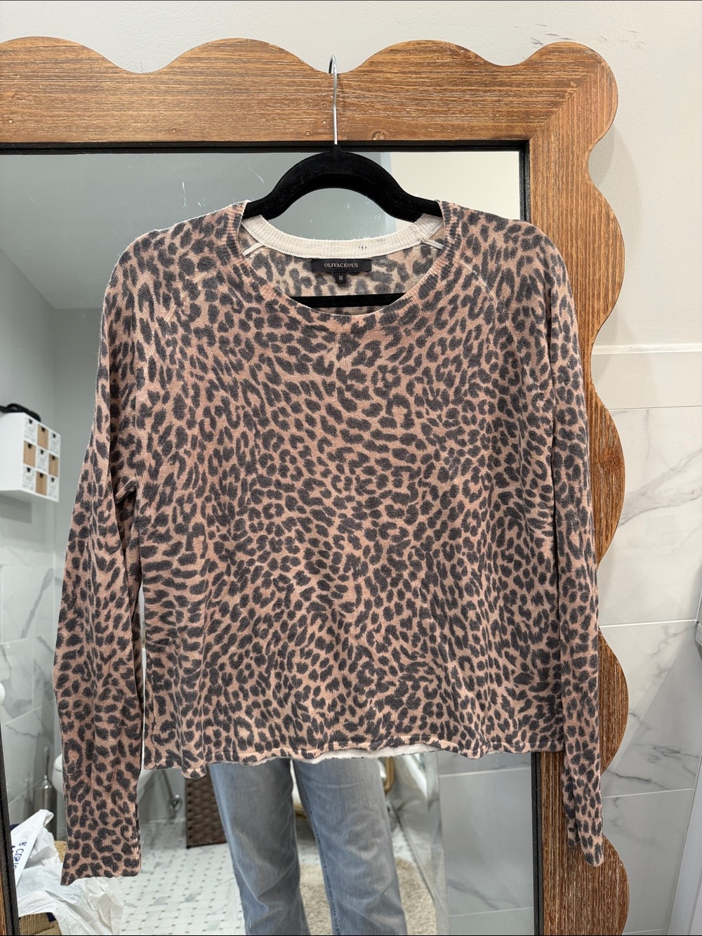 Olivaceous Leopard Print Crewneck Sweater - Taupe & Black
